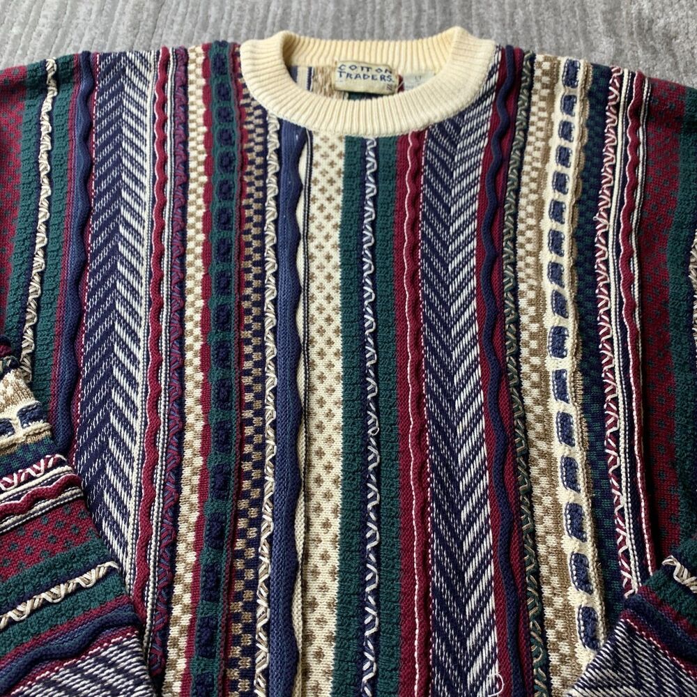 Cotton Traders Knit Sweater Large Tall Coogi Style 3D Textured Vintage 80's Mens - Picture 6 of 15
